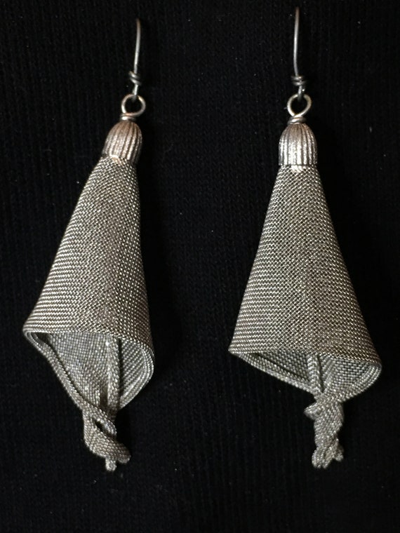 Earrings ~ Silver Color Hue Bells, fine woven bra… - image 3