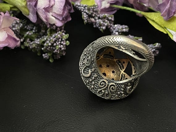 Ruby CZ Turkish Sterling Silver Ring, Textured Co… - image 9