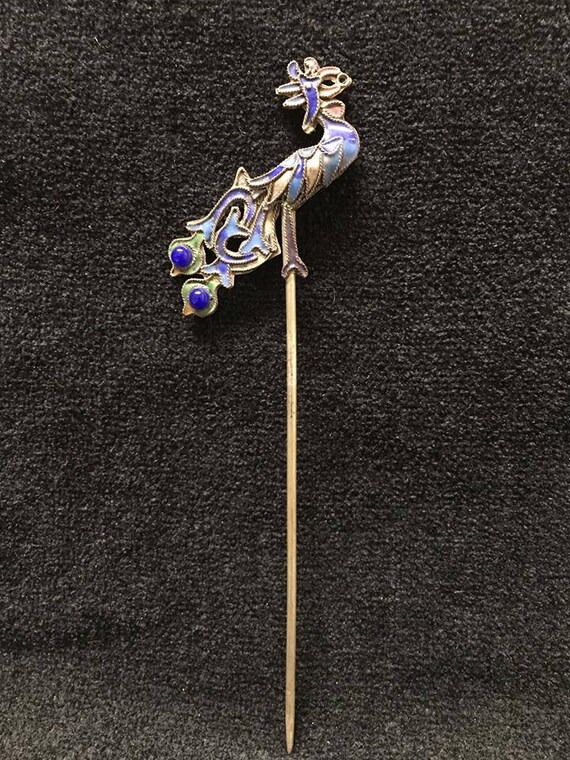 Vintage Brass & Enamel Peacock Hairpin Barrette Vintage Metal Hair Clips Set of 2 for Women | Peacock  main image 4