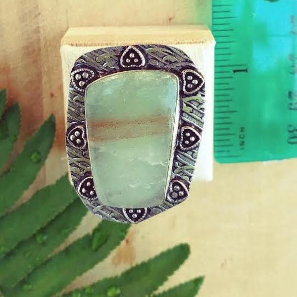 Apatite Statement Ring, size 7, watery green for summer wear, large over-size, Boho Chic, free shipping