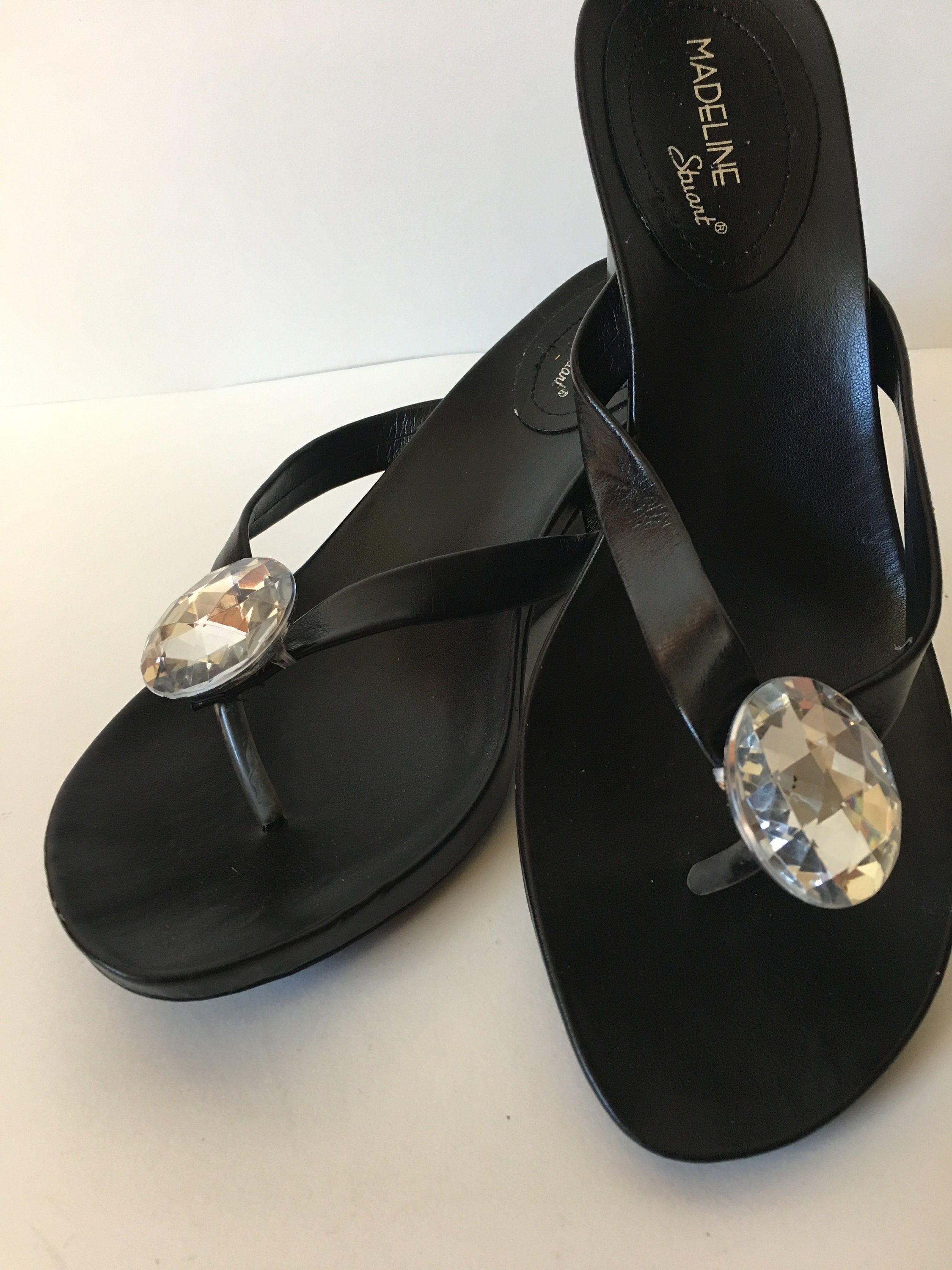 Sandales Madeline Stuart Noir Argent Perles - Talon Compensé 2" - Taille 10 Neuves