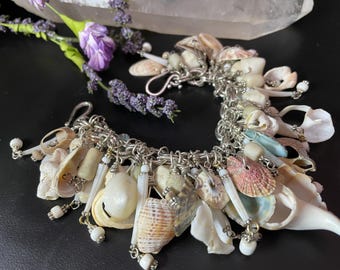 Seashell Charm Bracelet, Abalone Shells, Mermaid Treasure