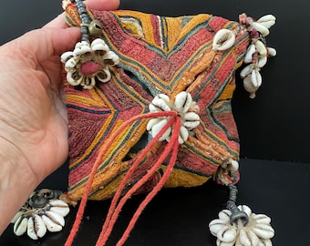 Vintage Banjara Amulet Bag, Embroidered Indian Dowry Bag, 1960s
