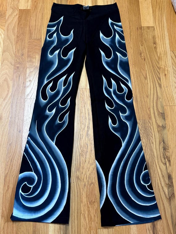 Batiked Rayon Spandex Pants, Flame Design, Dance Yoga Style