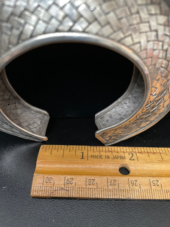 Bracelet ~ Vintage Thai Silver Basket Weave Brace… - image 5