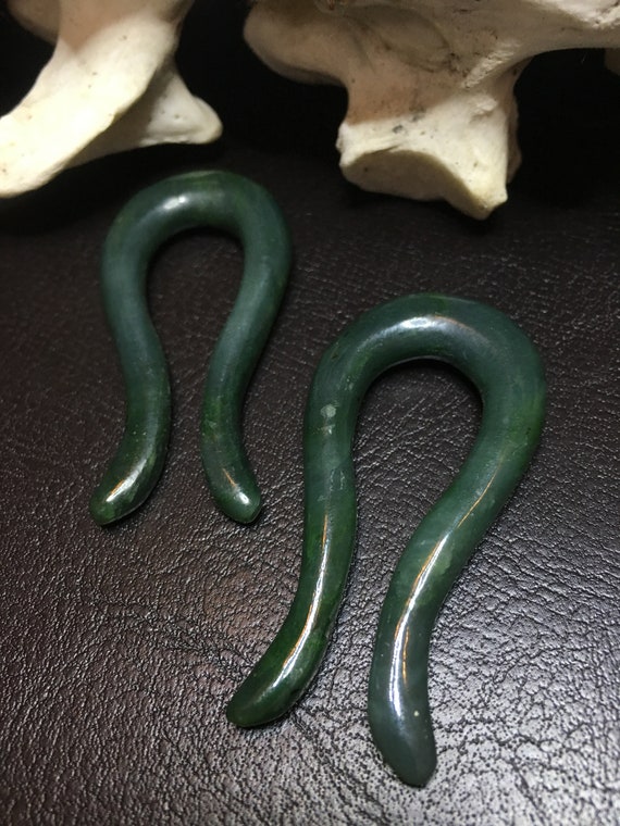 Earrings ~ Gauge Big Sur Jade Nephrite, Heartbeat… - image 2