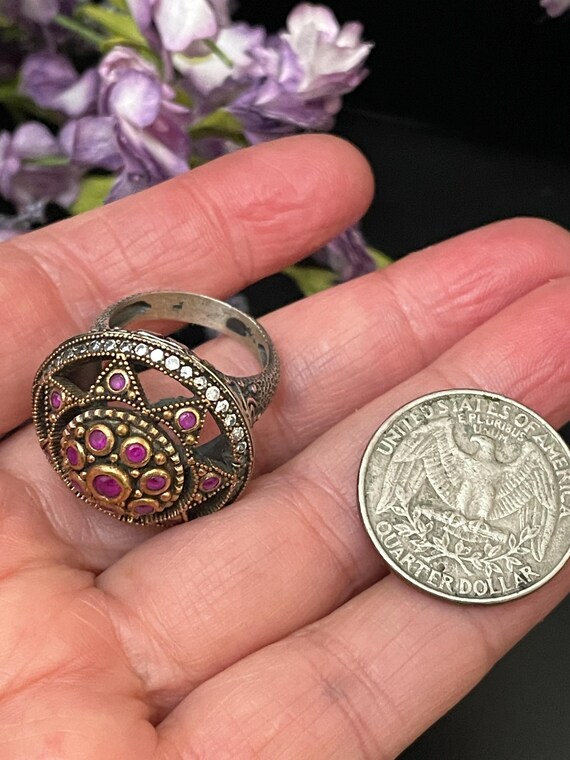 Ruby CZ Turkish Sterling Silver Ring, Textured Co… - image 8