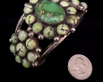 Turquoise Sterling Silver Cuff Bracelet, Southwestern Bohemian Style