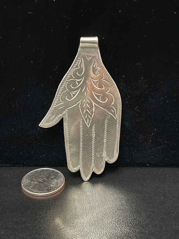 Pendant, Milagros Hand German Silver, 3 1/4 X 1 3/