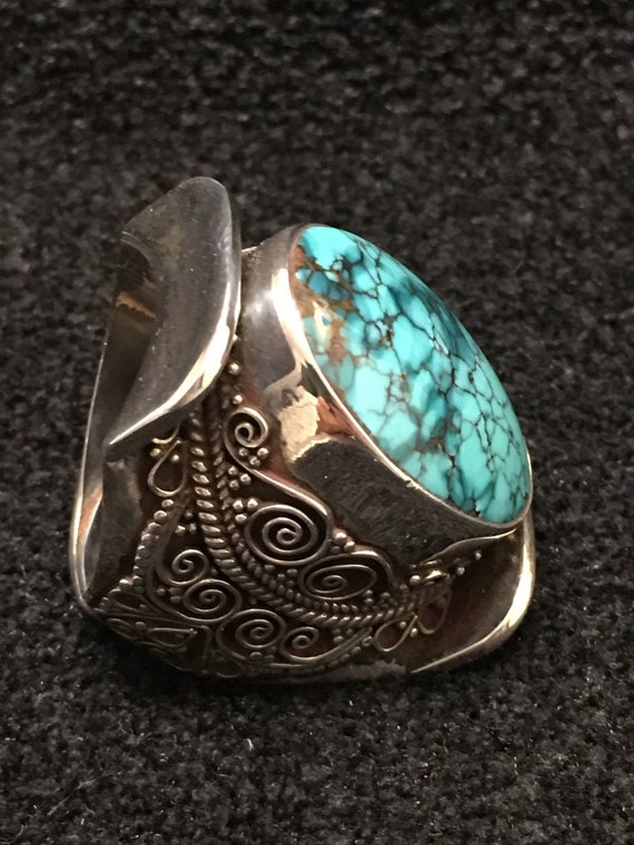Adjustable Oval Turquoise Saddle Ring, Decorated … - image 8