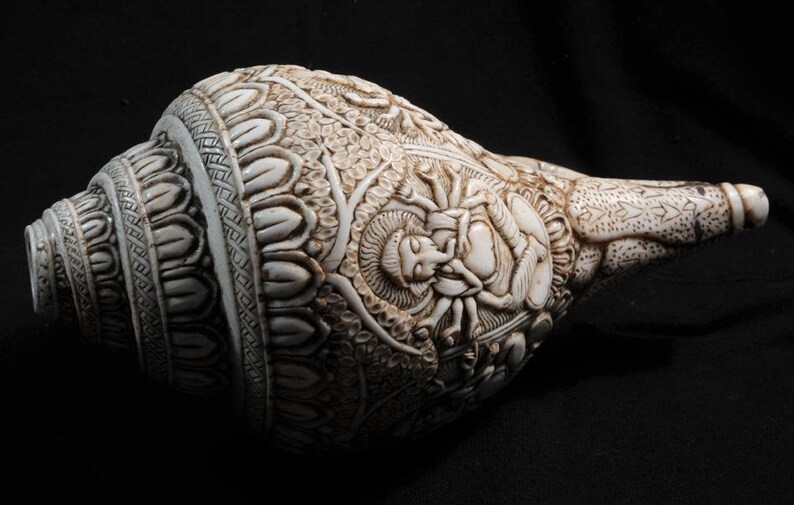 Vintage Sacred Conch Shell, Intricately Crafted, 8.5 Inch bild 5
