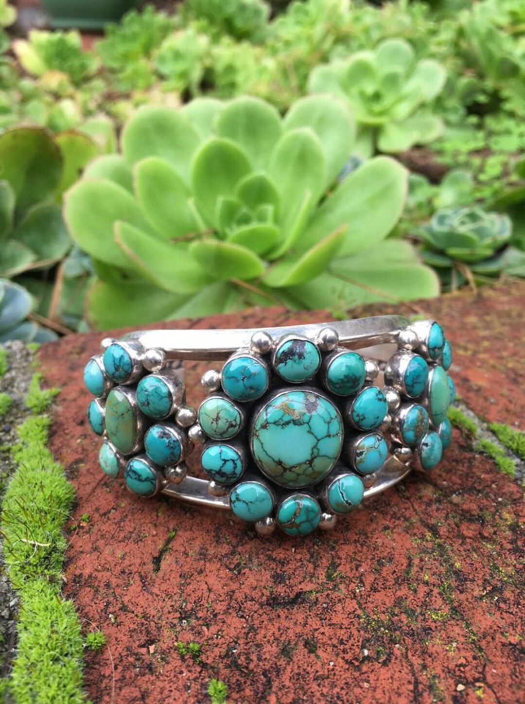 Bracelet Turquoise Multi Stone Cuff Heavy Gage Sterling - Etsy