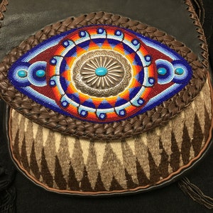 Bolso de mano South Western Vintage Sterling Silver Conch, Turquesa, Bolsa de alfombra navajo de lana, Colección pasada atesorada hecha a mano porJohn Binzley