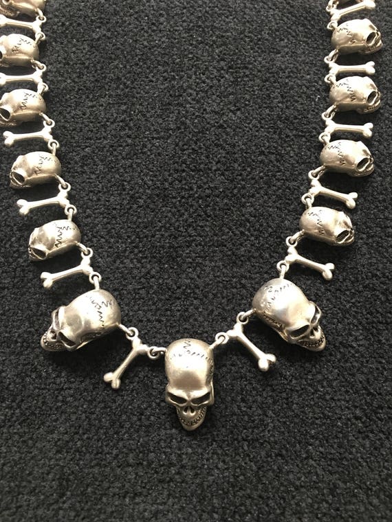 Necklace ~ Multi Skulls and Bones Cast Sterling Si