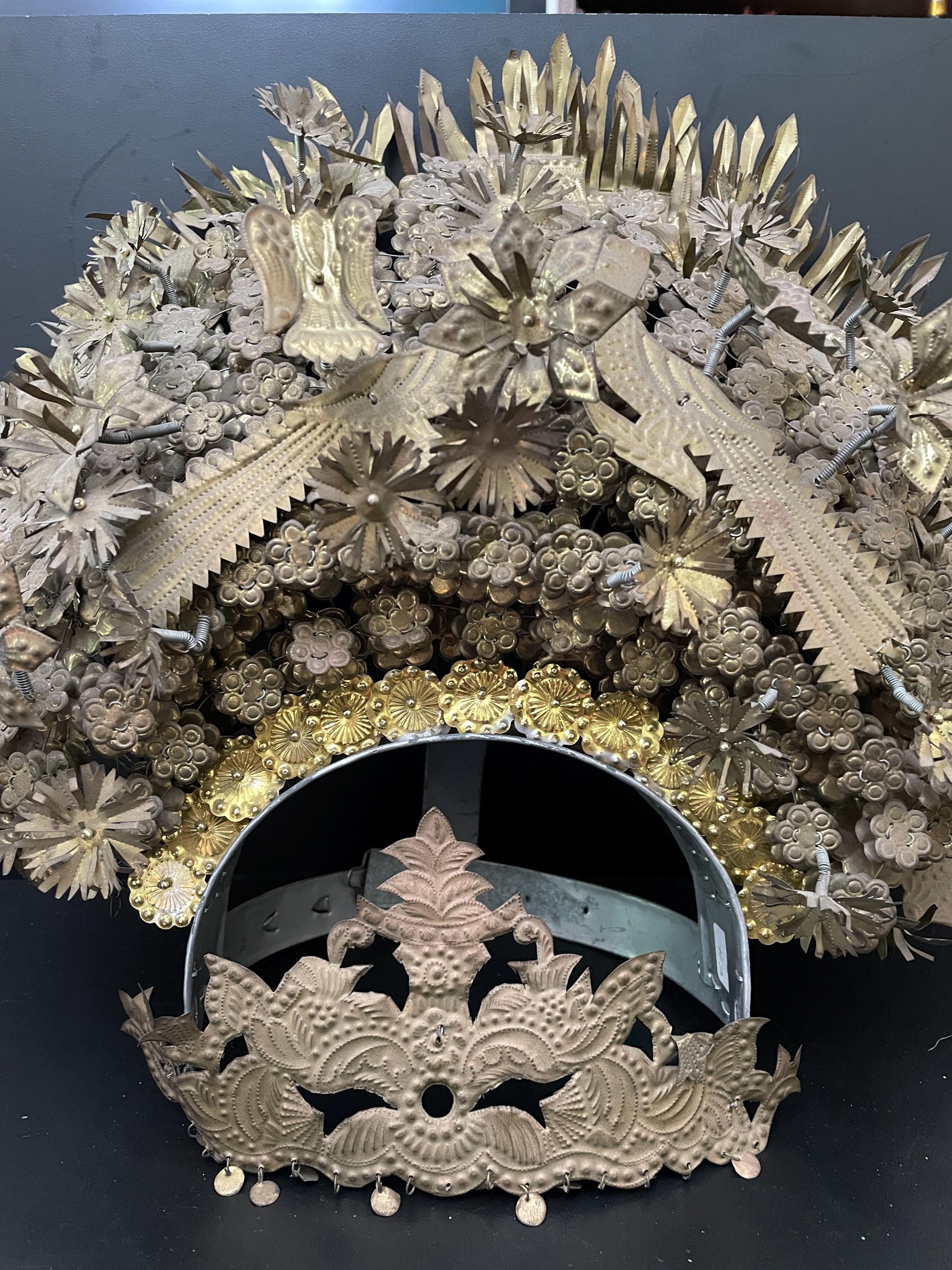 Vintage Balinese Ceremonial Headdress. Gold leaf A Balinese Headdress, Patterned With Two Birds And Flowers  main image 3