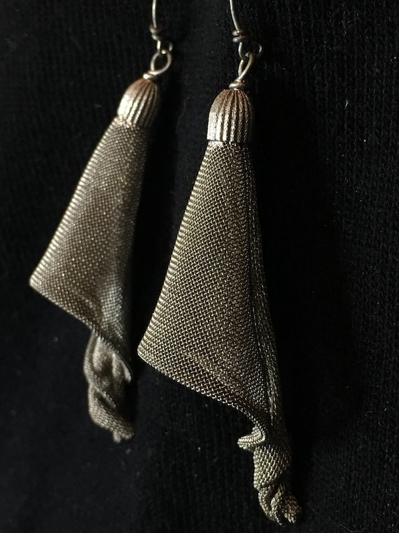 Earrings ~ Silver Color Hue Bells, fine woven bra… - image 2