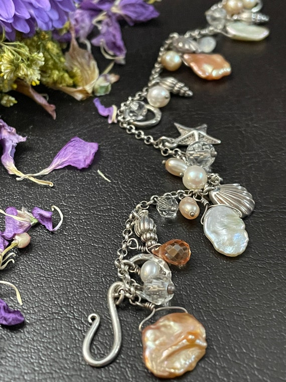 Bracelet ~ Sterling Silver, Sea Shells, Pearls, M… - image 3