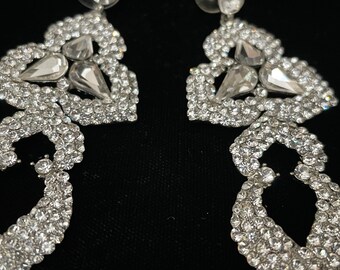 Rhinestone Post Earrings, Length 3 1/8 inch. Evening Bling Glamour, Perfect amount of Bling.
