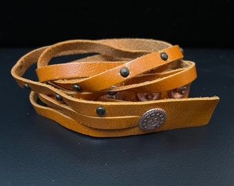 Handmade Leather Wrap Bracelet: Bohemian Chic Studded Multi Strand