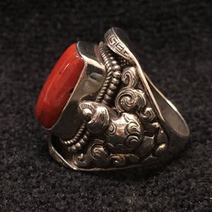 Ring Rare Red Coral With Silver Vintage Tribal Tradtional Saddle Ring image 4