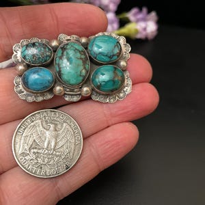 Sterling Silver Turquoise Brooch, Signed John Binzley, Cluster Pin