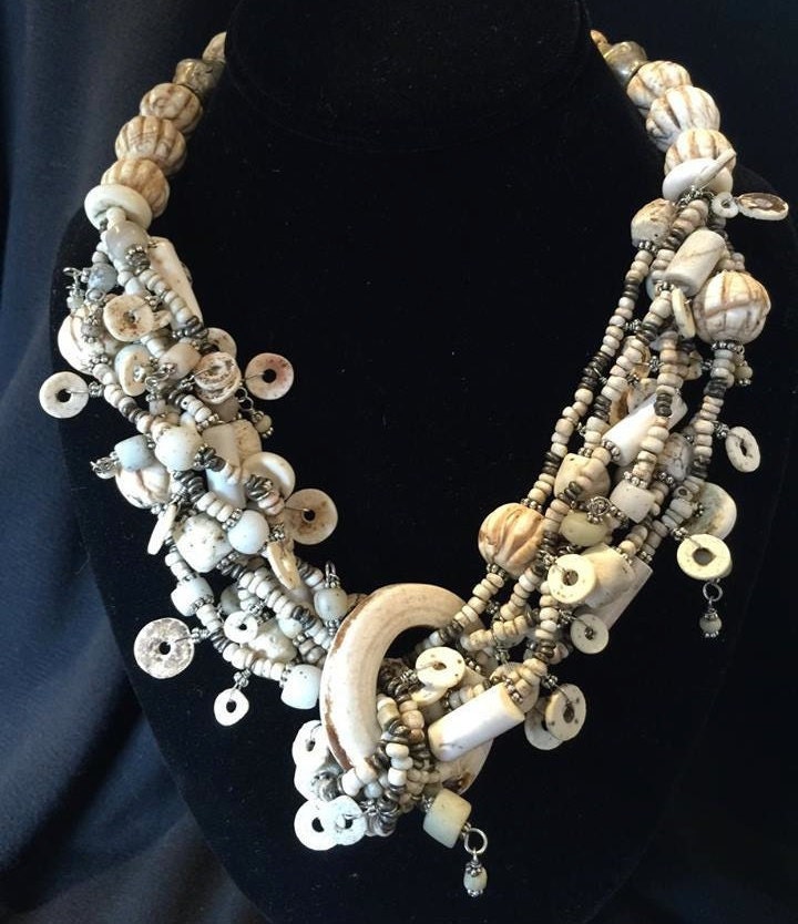 Necklace Ostrich Egg Shell Beads, Modern Tribal Astounding