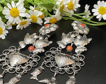 Federico Jimenez Sterling Silver Coral Clip On Earrings, Oaxaca Design