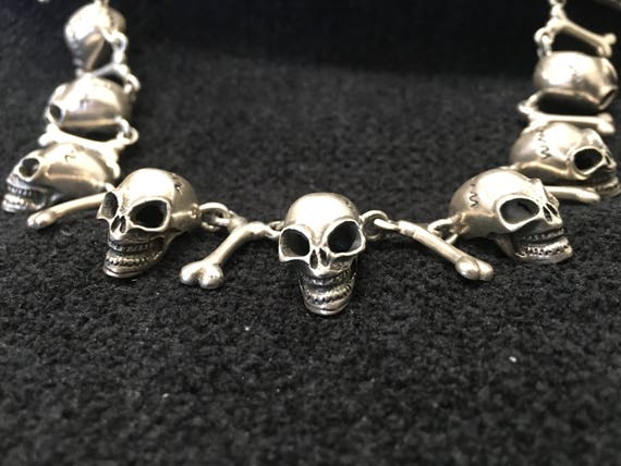 Necklace ~ Multi Skulls and Bones Cast Sterling S… - image 2