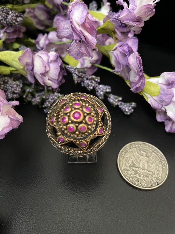 Ruby CZ Turkish Sterling Silver Ring, Textured Co… - image 2