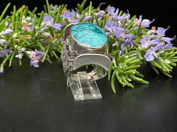 Adjustable Oval Turquoise Saddle Ring, Decorated … - image 2