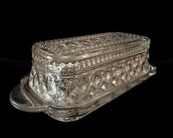 Vintage Anchor Hocking Wexford Covered Butter Dish, Glass Plate With Cover, or flip it over and have a Candy Dish with Cover.