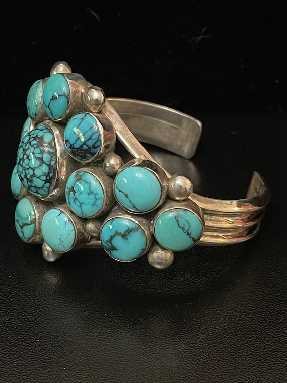Bracelet, Turquoise Multi Sone cuff Heavy Gage St… - image 2