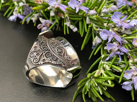 Adjustable Oval Turquoise Saddle Ring, Decorated … - image 6