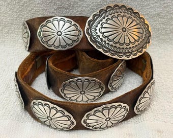 Vintage Coin Concho Belt Stretch Large Buckle Silver Art  display picture 2