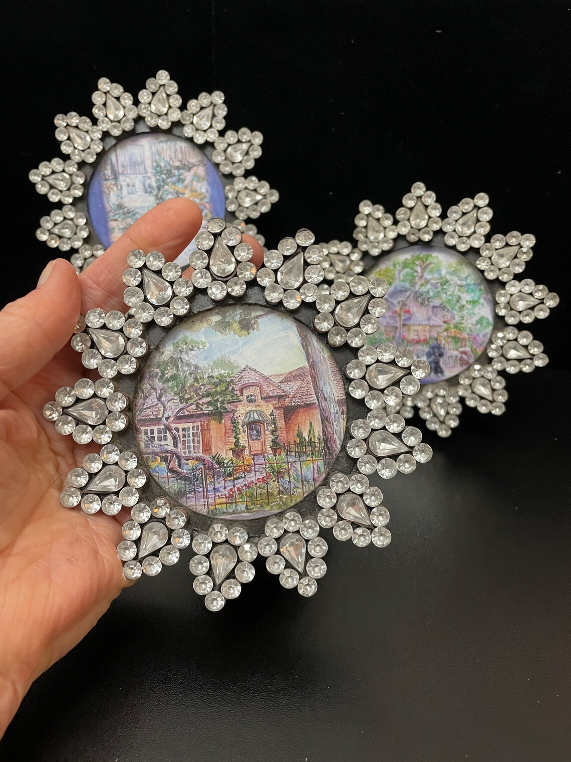Rhinestone Photo Frames, Bling Decor, Set of 3, 4 1/2 Round - Etsy