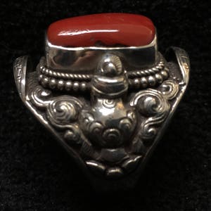 Ring Rare Red Coral With Silver Vintage Tribal Tradtional Saddle Ring image 1