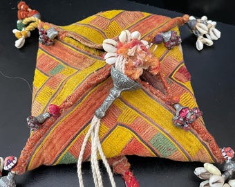 Vintage Embroidered Banjara Amulet Bag, Indian Tribal Boho Textile