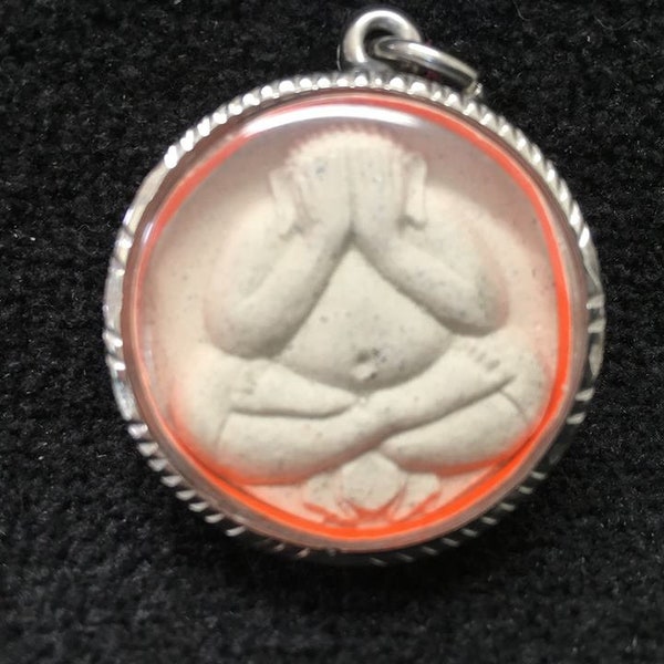 Pendent ~ See No Evil Carved Stone  in cased in a base metal, W/plastic Back side: Kundalini