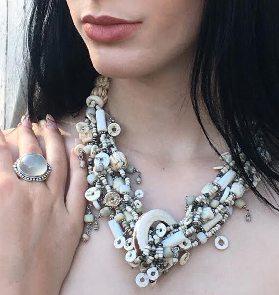 Necklace Ostrich Egg Shell Beads, Modern Tribal Astounding