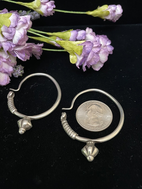 Afghan Tribal Silver Hoop Earrings: Gauged Ears, Poppy Design