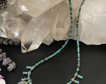 Turquoise Heishi Bead Necklace, Afghani Silver Trinkets, Tribal Jewelry