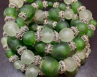 Recycled African Sea Glass Bracelet, Boho Stacking Jewelry