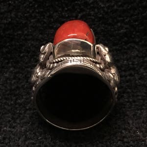 Ring Rare Red Coral With Silver Vintage Tribal Tradtional Saddle Ring image 2
