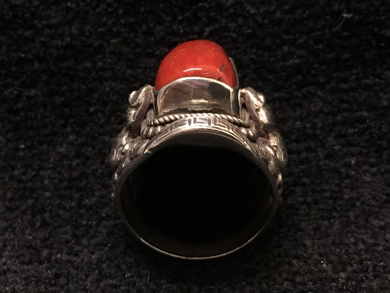 Ring Rare Red Coral With Silver Vintage Tribal Tradtional Saddle Ring image 2