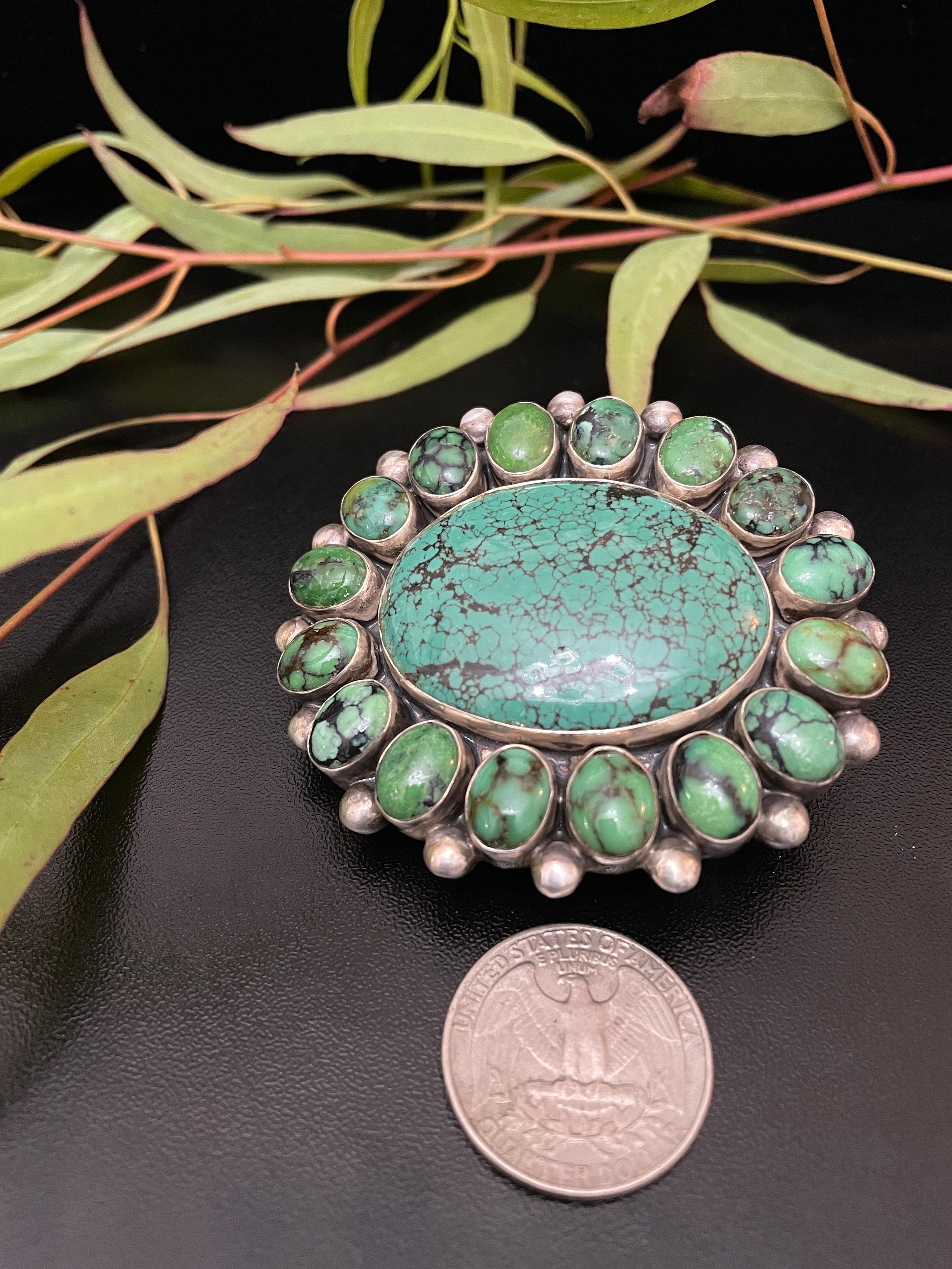 JB Sterling Silver Turquoise Cluster Belt Buckle, Rich Green 