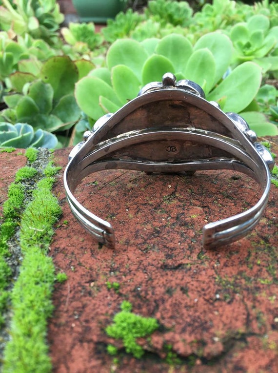 Multi-Stone Turquoise Cuff Bracelet, Heavy Sterli… - image 2