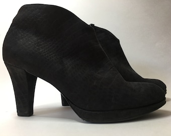 Think! Wechsel Fussebett black leather bootie Think! Wechsel Fussbet Black Leather Pony Hair Side Zip Low  main image 3