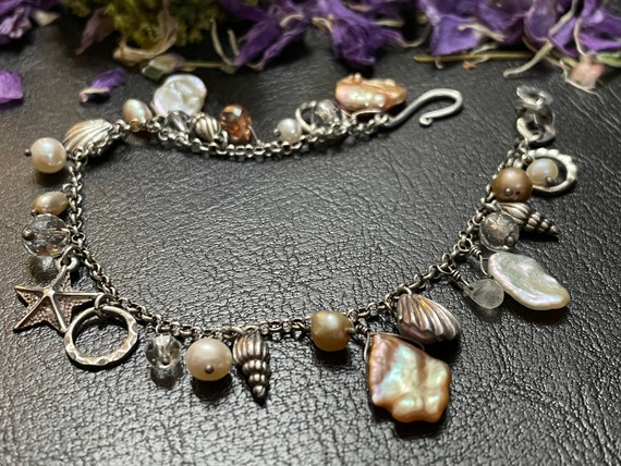 Bracelet ~ Sterling Silver, Sea Shells, Pearls, M… - image 1