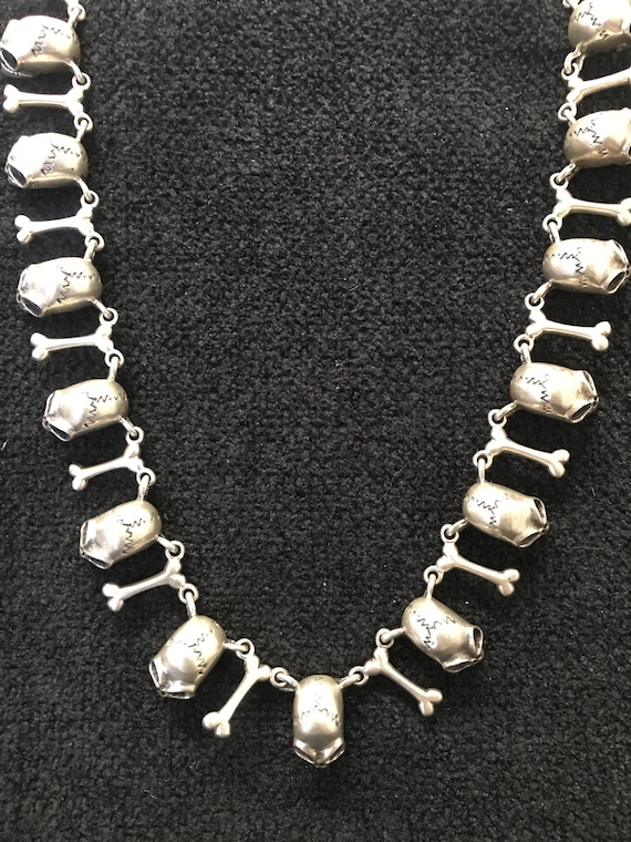 Necklace ~ Multi Skulls and Bones Cast Sterling S… - image 1