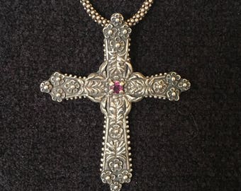 Necklace ~ The Beauty of the Ancient tradition of cast Metals, Pendent Sterling Silver Cross W/popcorn style chain.